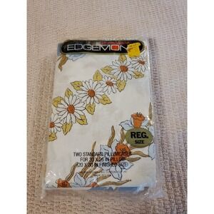Vtg Edgemont Cannon Standard Set Of 2 Pillowcases Daisies Florals Retro 20x30